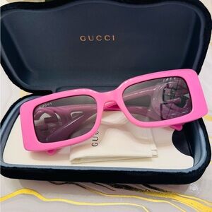 Gucci Vibrant Pink Rectangular Sunglasses